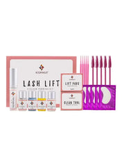 Before and after photos showing lash lift transformation using the kit