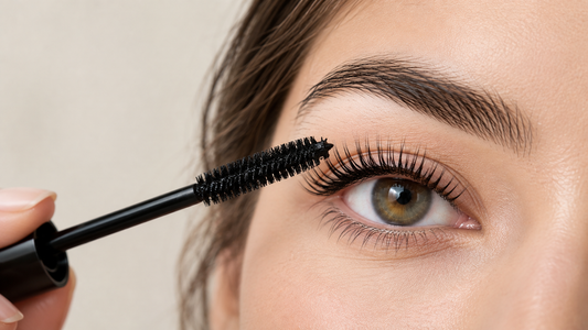 Woman applying mascara to naturally lifted eyelashes after a lash lift