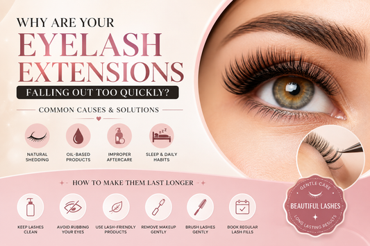 Eyelash extensions falling out too quickly with common causes and solutions for longer-lasting lashes.