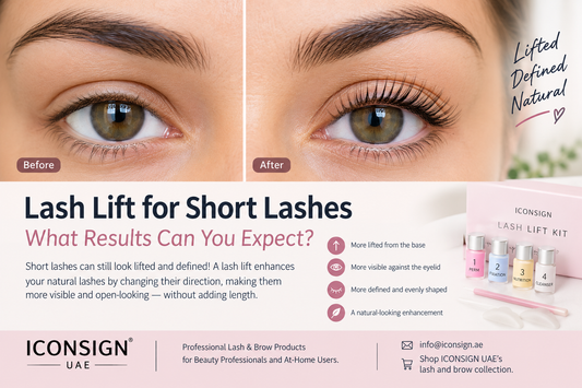 Lash lift for short lashes showing lifted, defined natural eyelashes before and after treatment.