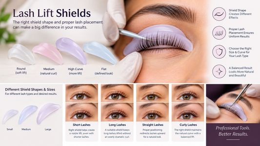 Different silicone lash lift shields displayed with professional eyelash lifting tools