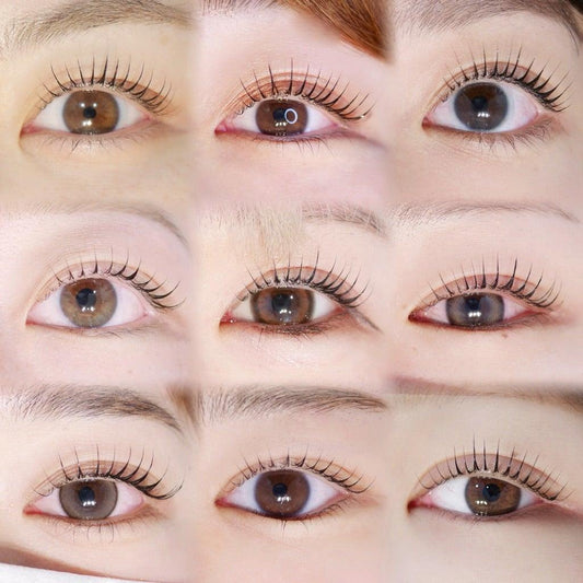 Different natural eye shapes with lifted eyelashes showing how eye structure influences lash lift appearance