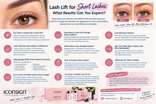 Short natural lashes with a lifted curl after lash lift treatment