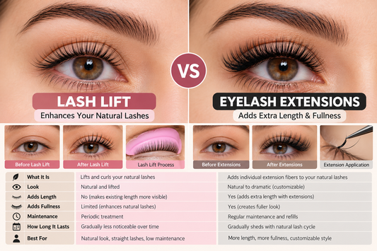 Eyelash extensions vs lash lift comparison showing enhanced eyelashes