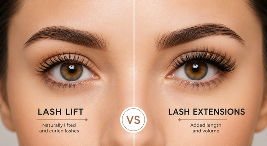 Lash lift vs eyelash extensions comparison showing natural lifted and fuller lashes