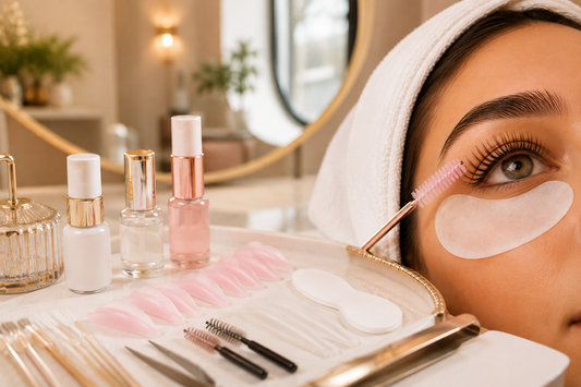 Lash lift for beginners with professional lash lift tools and naturally lifted eyelashes in a luxury beauty salon