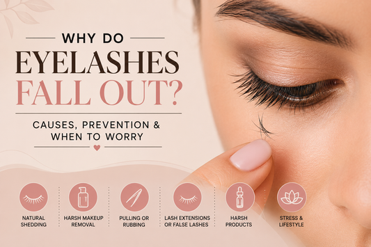 Close-up of an eye with natural eyelashes and loose lashes, illustrating why eyelashes fall out, common causes, prevention tips, and lash care.