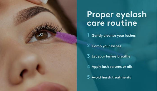 Close-up of naturally defined eyelashes appearing longer and lifted through gentle lash care.