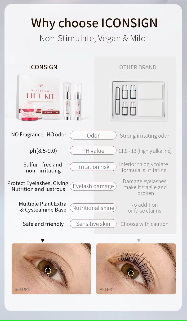 Iconsign Lash Lift & Brow Lamination Kit with Press Pump Design – 3-Month Curl – Plant Extract Eyelash Perm & Eyebrow Lamination Kit for Home & Salon Use Iconsign UAE