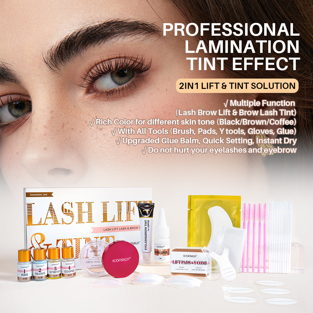 ICONSIGN 2nd Gen Lash & Brow Lift & Tint Kit – Professional Eyelash & Eyebrow Lamination with Balm Glue & 5ml Tint – Black, Brown, Coffee – Long-Lasting, Gentle Formula with tools Iconsign UAE