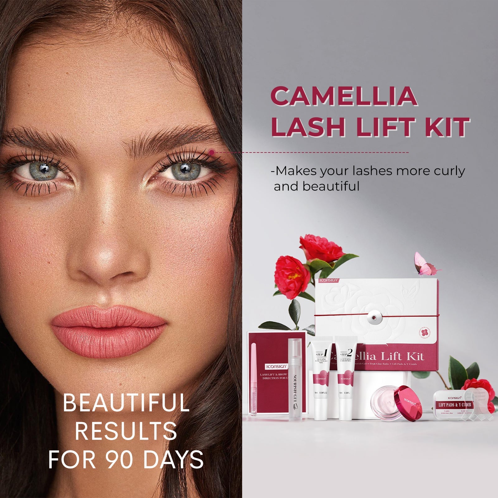 ICONSIGN Camellia Lash Lift & Brow Lamination Kit – 2-in-1 Gentle Plant Extract Perming Kit with Hygiene Tubes, Glue Balm & Vegan Keratin Iconsign UAE