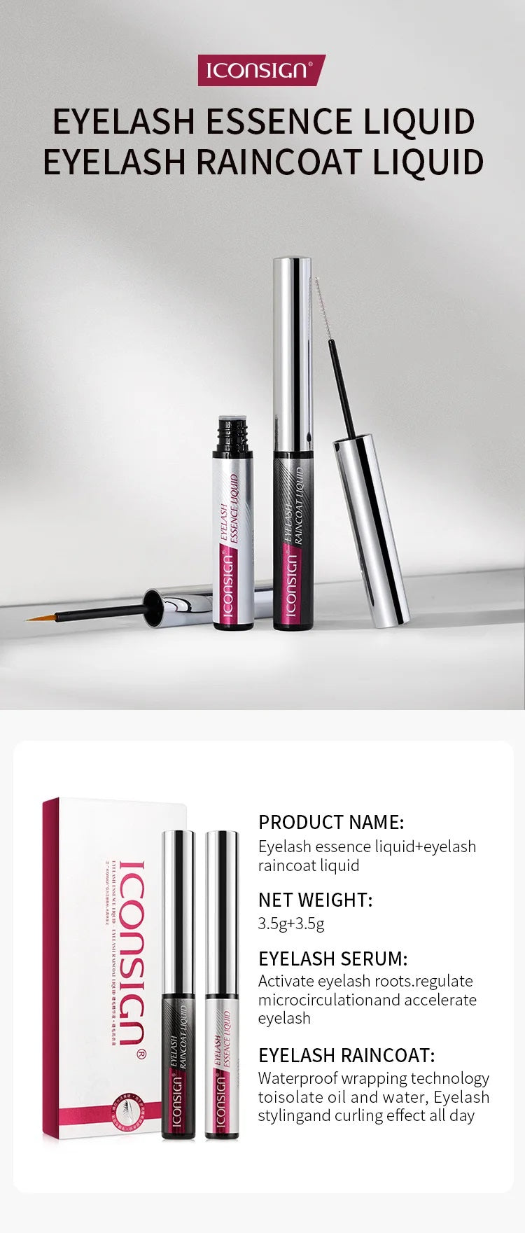 Iconsign Eyelash Essence Liquid and Raincoat Liquid 2-in-1 Set – Lash Growth Serum & Waterproof Sealant Iconsign UAE