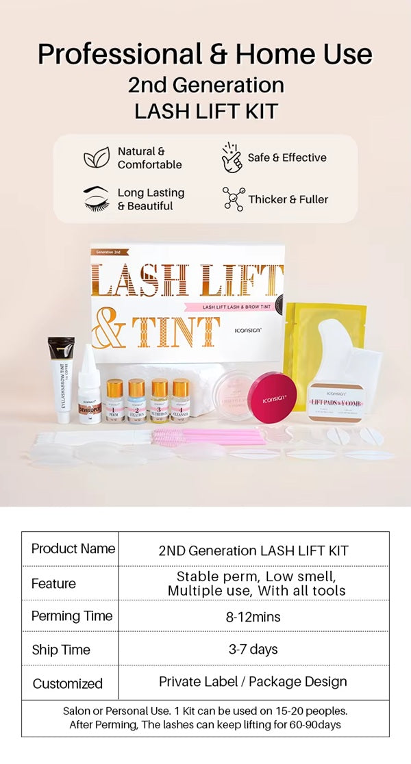 ICONSIGN 2nd Gen Lash & Brow Lift & Tint Kit – Professional Eyelash & Eyebrow Lamination with Balm Glue & 5ml Tint – Black, Brown, Coffee – Long-Lasting, Gentle Formula with tools Iconsign UAE