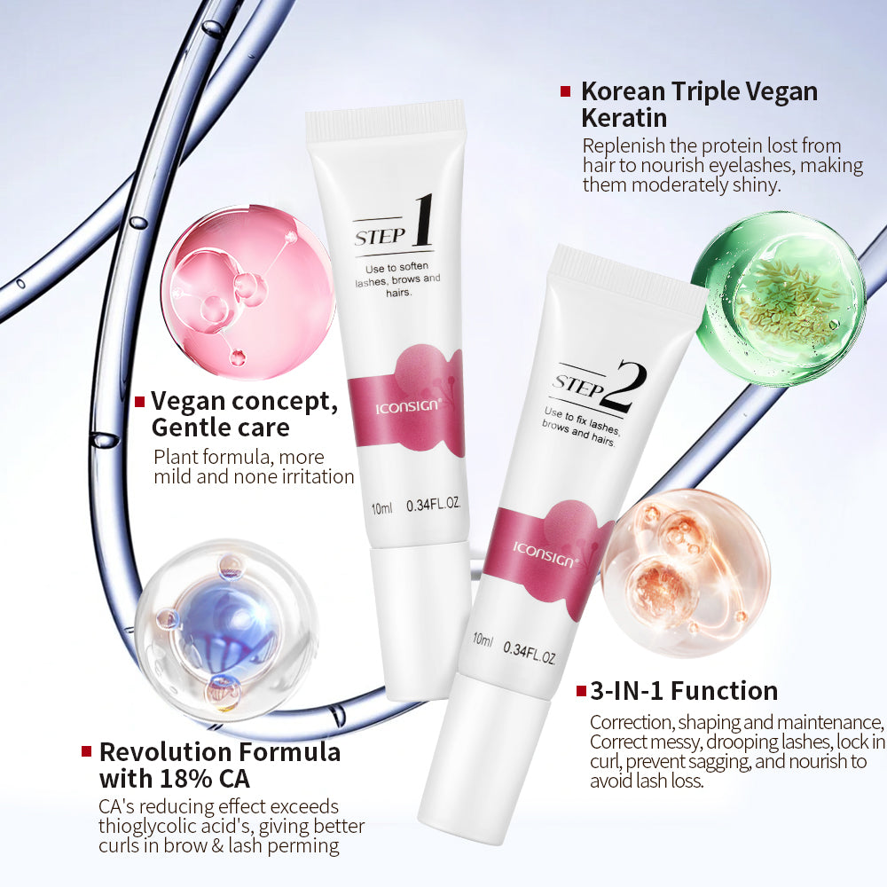 ICONSIGN Camellia Lash Lift & Brow Lamination Kit – 2-in-1 Gentle Plant Extract Perming Kit with Hygiene Tubes, Glue Balm & Vegan Keratin Iconsign UAE