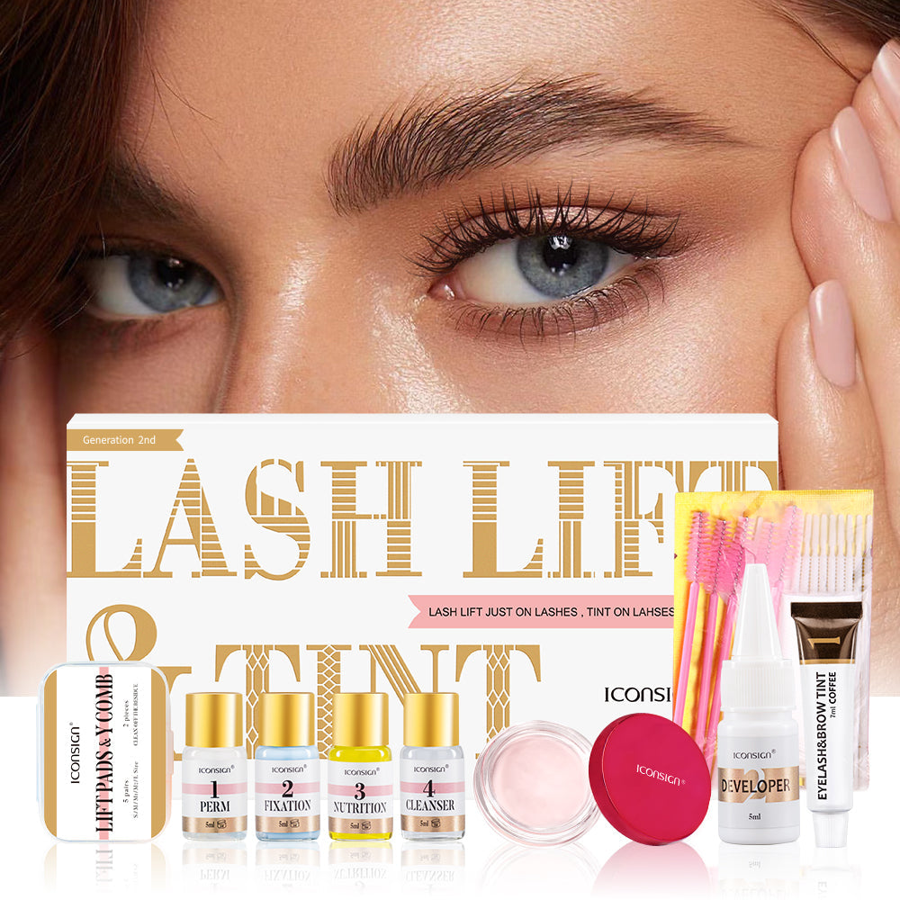 ICONSIGN 2nd Gen Lash & Brow Lift & Tint Kit – Professional Eyelash & Eyebrow Lamination with Balm Glue & 5ml Tint – Black, Brown, Coffee – Long-Lasting, Gentle Formula with tools Iconsign UAE