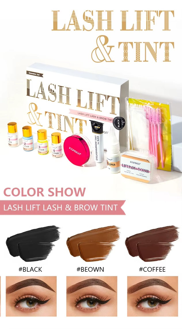 ICONSIGN 2nd Gen Lash & Brow Lift & Tint Kit – Professional Eyelash & Eyebrow Lamination with Balm Glue & 5ml Tint – Black, Brown, Coffee – Long-Lasting, Gentle Formula with tools Iconsign UAE