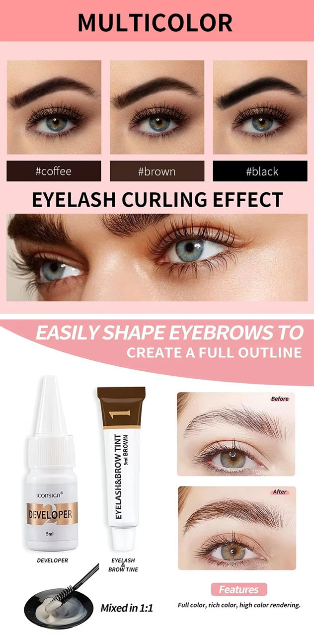 ICONSIGN 2nd Gen Lash & Brow Lift & Tint Kit – Professional Eyelash & Eyebrow Lamination with Balm Glue & 5ml Tint – Black, Brown, Coffee – Long-Lasting, Gentle Formula with tools Iconsign UAE