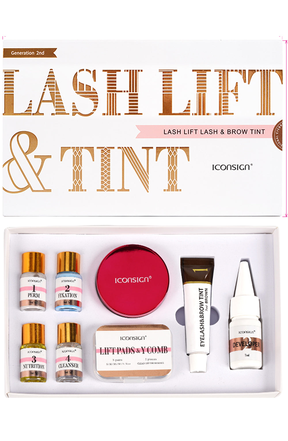 ICONSIGN 2nd Gen Lash & Brow Lift & Tint Kit – Professional Eyelash & Eyebrow Lamination with Balm Glue & 5ml Tint – Black, Brown, Coffee – Long-Lasting, Gentle Formula with tools Iconsign UAE