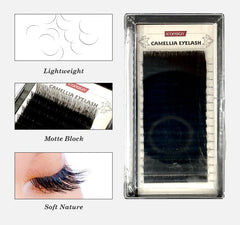ICONSIGN Camellia Lash Extensions Mixed Length (8-15mm) 16 Lines – Soft Matte Black Volume Fan Lashes, C/D Curl Professional & DIY Eyelash Extensions Tray Iconsign UAE