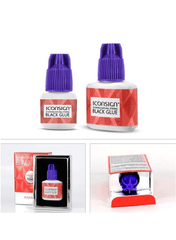 Close-up of black lash glue bottle for eyelash extensions