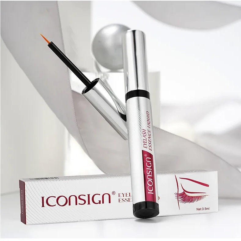 Woman applying ICONSIGN eyebrow serum along brow growth direction