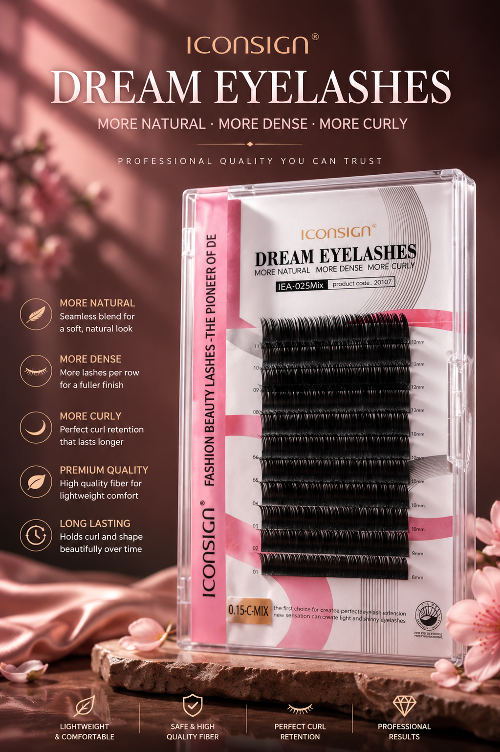 ICONSIGN Dream Eyelashes Individual Lash Extensions Mix Tray (0.15mm Thickness, C-Curl, 8–12mm Mixed Lengths) – Professional Soft Mink Style Eyelash Extension for Salon & DIY Iconsign UAE