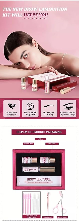 Complete eyebrow lamination kit with tools and accessories for safe at-home laminated eyebrows, suitable for eyebrow lamination in Dubai.