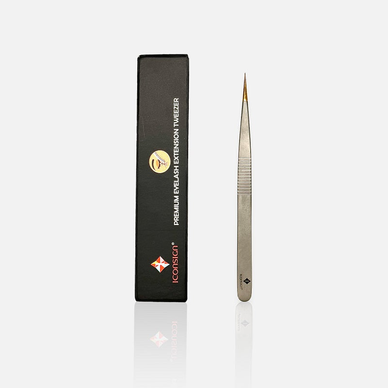 Iconsign eyelash extension tweezers set with four stainless steel tweezers, scissors, and storage case