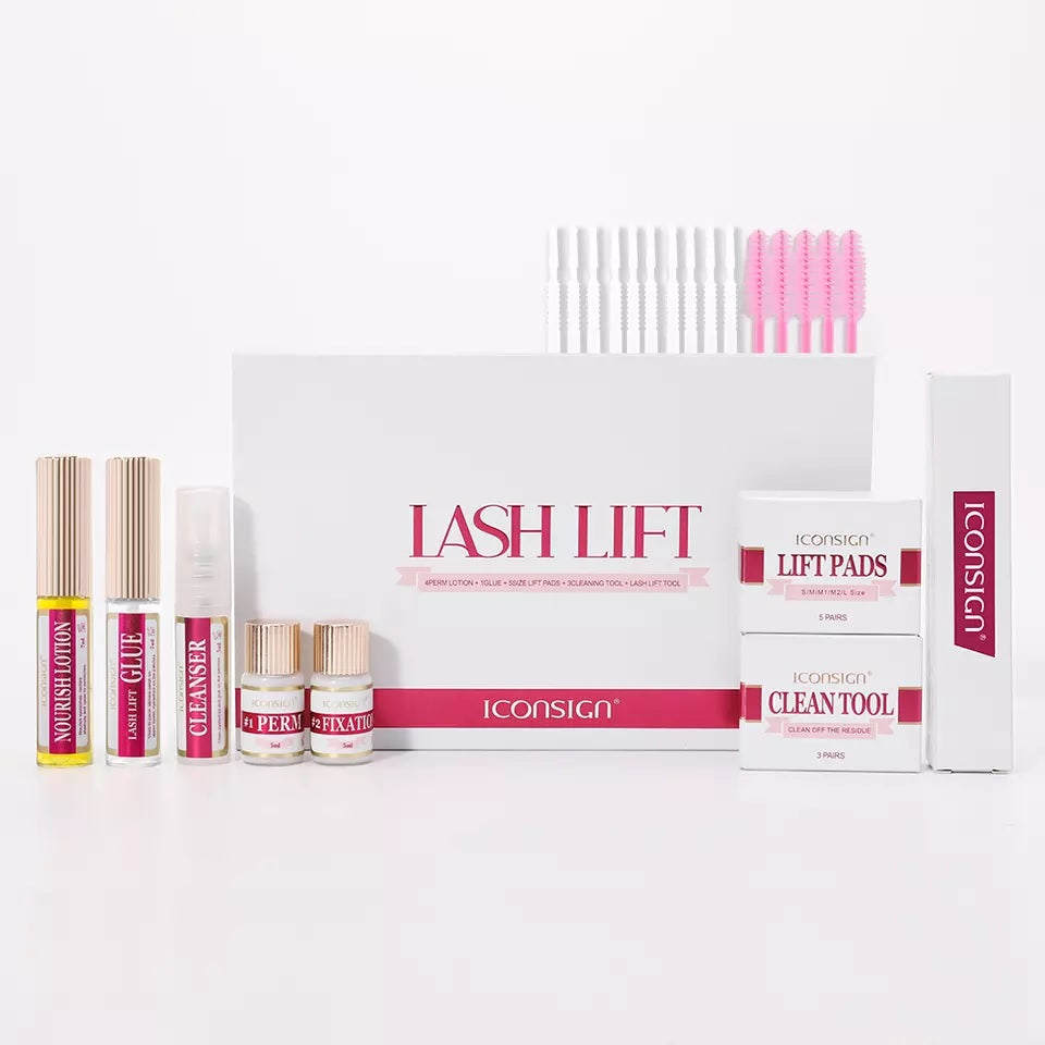 Iconsign lash lift kit featuring upgraded milky white glue for easy eyelash lift at home