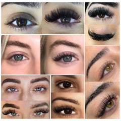 Mixed-length lash tray with extensions from 7mm to 25mm arranged in neat rows