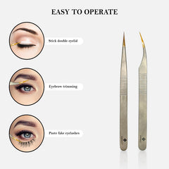 Close-up of Iconsign lash tweezer tips showing different shapes and angles