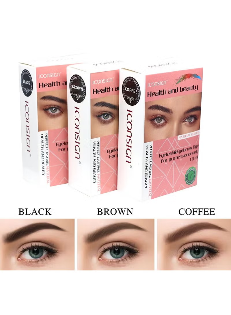  Professional Eyelash and Eyebrow Dye Kit - Long Lasting Tint Set with 3 Shade Brow Color Iconsign UAE